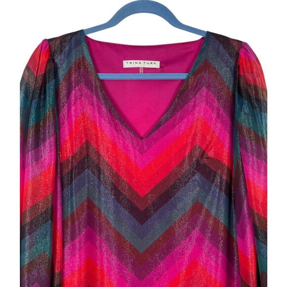 Trina Turk Hitachi Silk Blend Shift Dress Size 2 Multicolor Party Night Out - Picture 7 of 13